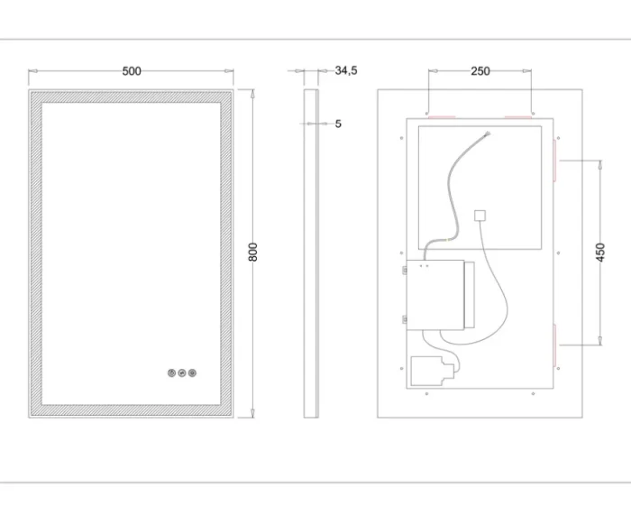 Crosswater Dune Mirror 500x800 technical drawing - Image 2