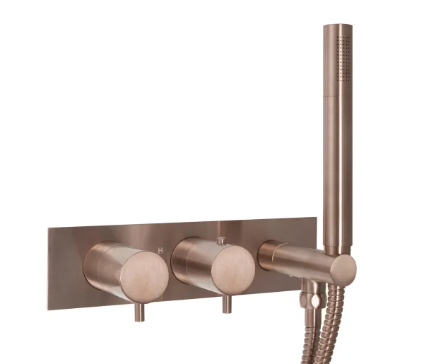 Just Taps Vos Thermostatic 2 Outlet Shower Valve & Handset Brushed Bronze