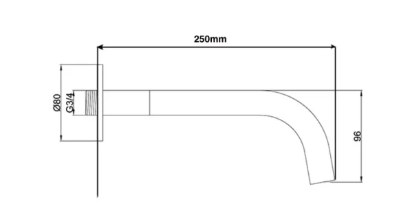 Just Taps Vos Bath/Basin Spout 250mm Brushed Black technical drawing - Image 2