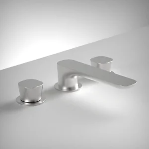 Ava Purity 3 Hole Deck Mounted Basin Mixer W/ Flanges - Brushed Stainless Steel