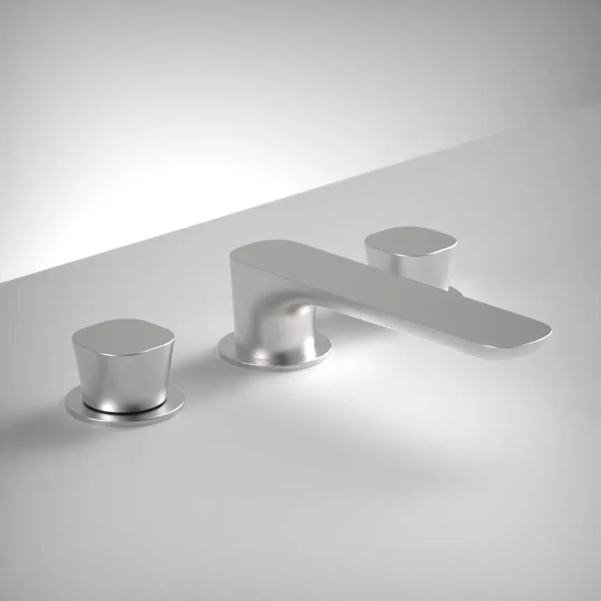 Ava Purity 3 Hole Deck Mounted Basin Mixer W/ Flanges - Brushed Stainless Steel product image - Image 1