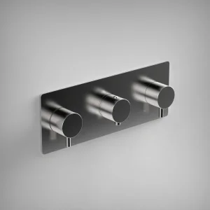 Ava Trend 2 Way 3 Handle Thermostatic Valve W/ Backplate - Polished Stainless Steel