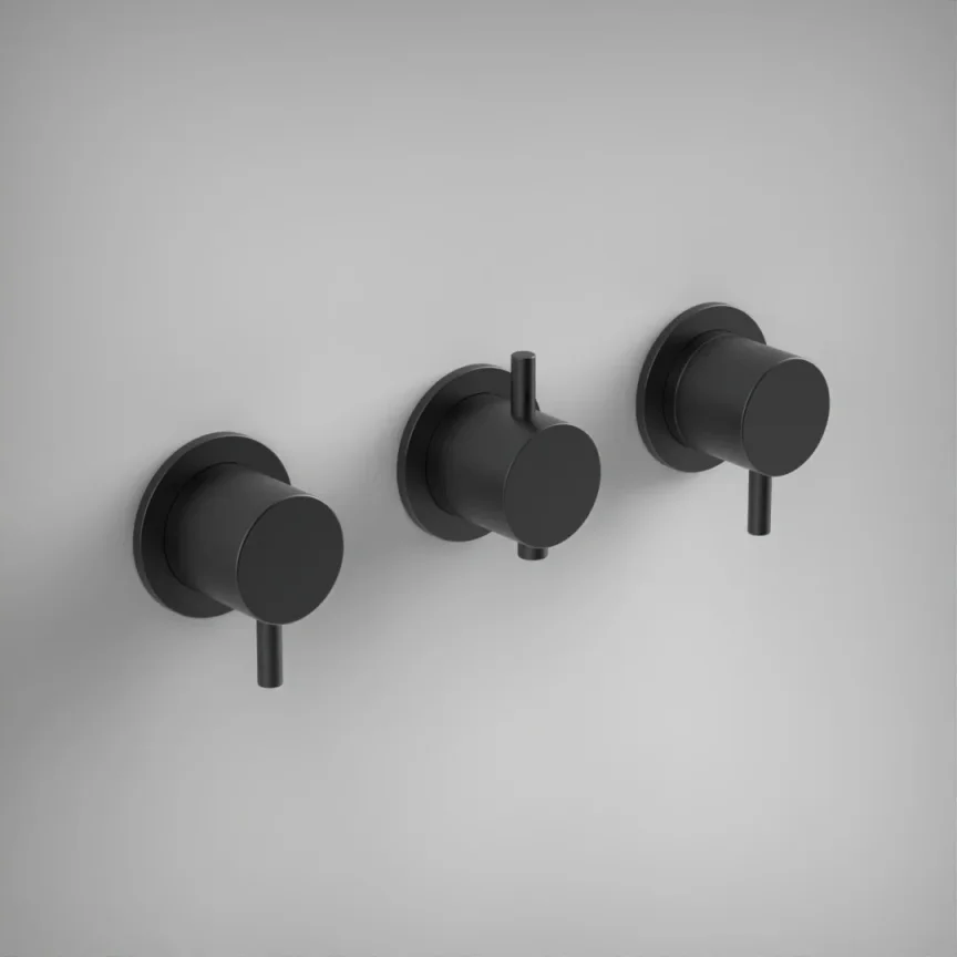 Ava Trend 3 Way 3 Handle Thermostatic Valve W/ Flanges - Brushed Black product image - Image 1