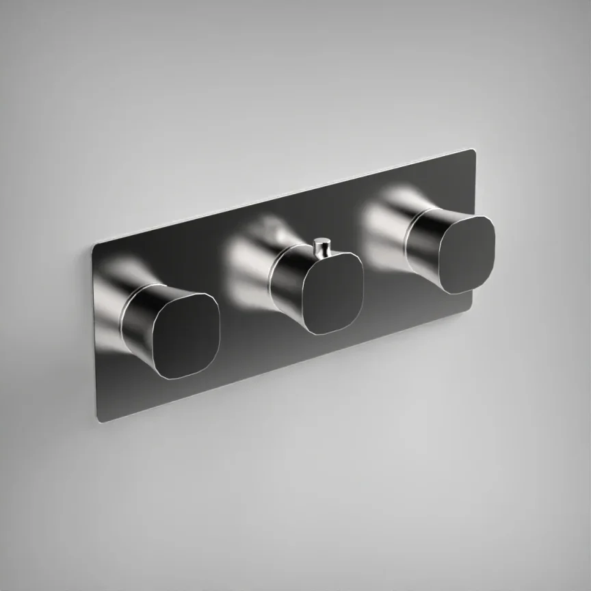 Ava Purity 2 Way 3 Handle Thermostatic Valve W/ Backplate - Polished Stainless Steel product image - Image 1