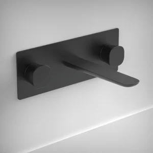 Ava Purity 3 Hole Wall Mounted Basin Mixer With Back Plate - Brushed Black