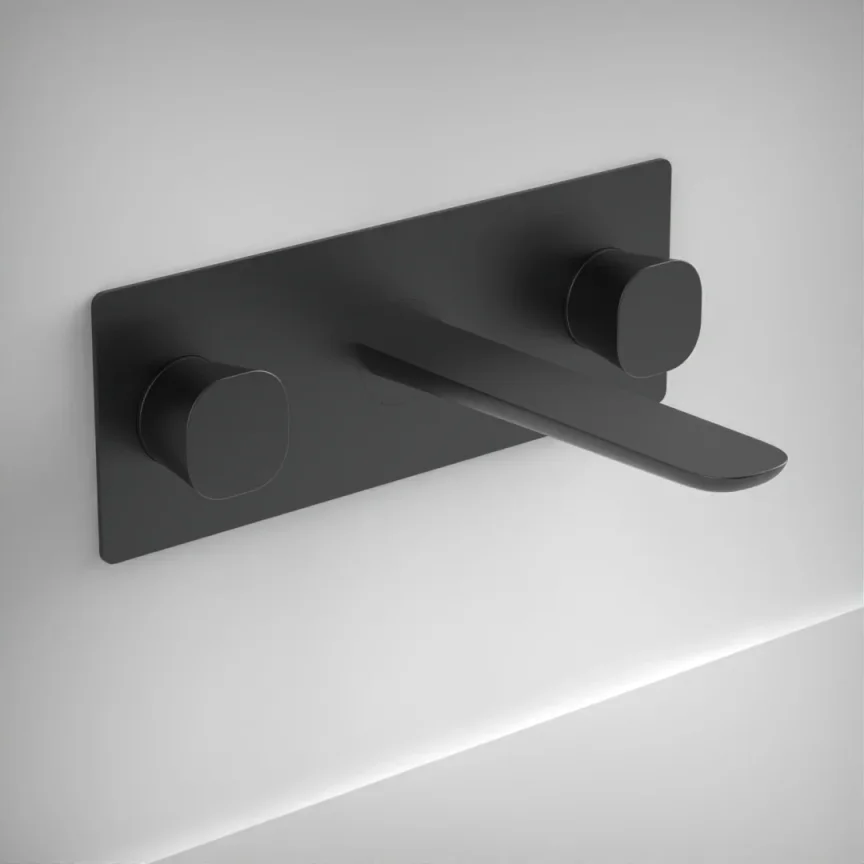 Ava Purity 3 Hole Wall Mounted Basin Mixer With Back Plate - Brushed Black product image - Image 1