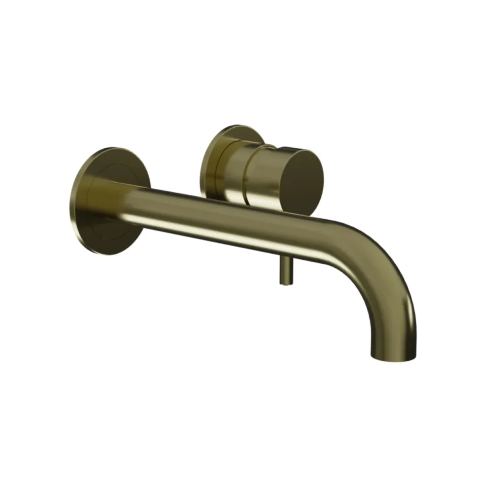 Ava Trend 2 Hole Wall Mounted Basin Mixer W/ Flanges - Brushed Brass detail view - Image 3