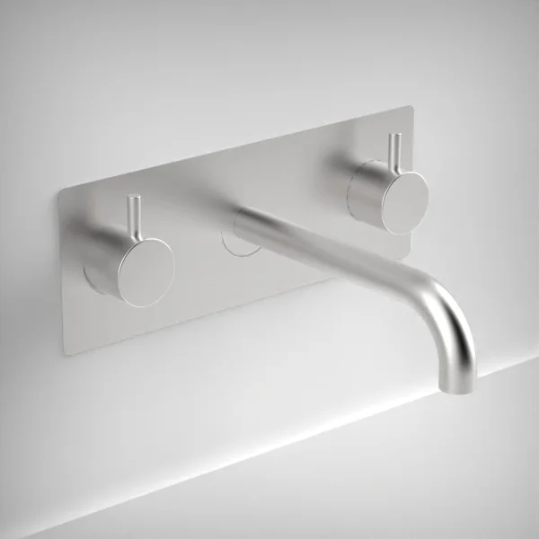 Ava Trend 3 Hole Wall Mounted Basin Mixer With Back Plate - Brushed Stainless Steel