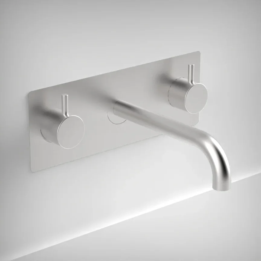 Ava Trend 3 Hole Wall Mounted Basin Mixer With Back Plate - Brushed Stainless Steel product image - Image 1