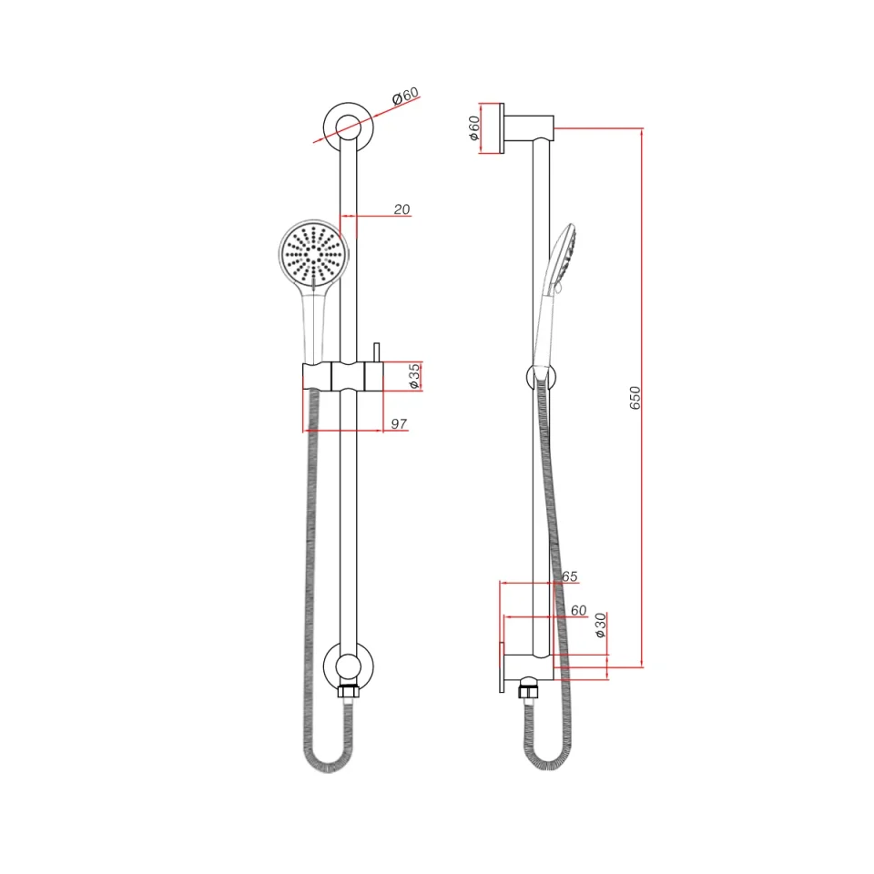 Ava Integrated Round Slide Rail Kit - Brushed Stainless Steel technical drawing - Image 2