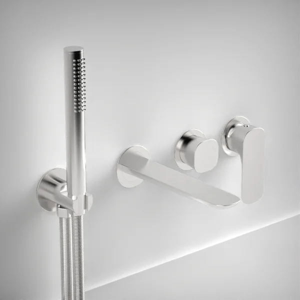 Ava Purity Thermostatic 4 Hole Wall Mounted Bath Shower Mixer - Polished Stainless Steel