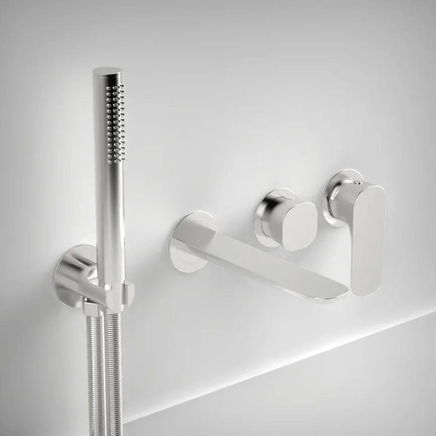 Ava Purity Thermostatic 4 Hole Wall Mounted Bath Shower Mixer - Polished Stainless Steel product image - Image 1