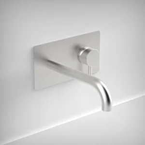 Ava Trend 2 Hole Wall Mounted Basin Mixer With Back Plate - Brushed Stainless Steel