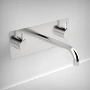 Ava Trend 3 Hole Wall Mounted Basin Mixer With Back Plate - Polished Stainless Steel