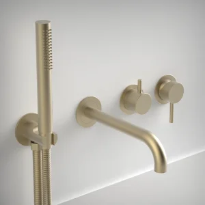 Ava Trend Thermostatic 4 Hole Wall Mounted Bath Shower Mixer - Brushed Brass