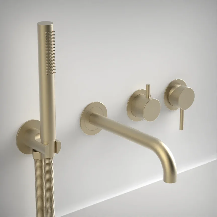 Ava Trend Thermostatic 4 Hole Wall Mounted Bath Shower Mixer - Brushed Brass product image - Image 1