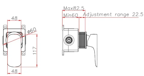 Ava Purity Hot & Cold Stop Valves W/ Flanges - Brushed Stainless Steel technical drawing - Image 2