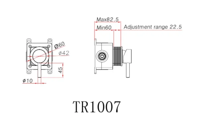 Ava Trend Hot & Cold Stop Valves W/ Flanges - Brushed Brass technical drawing - Image 2