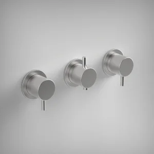 Ava Trend 3 Way 3 Handle Thermostatic Valve W/ Flanges - Brushed Stainless Steel