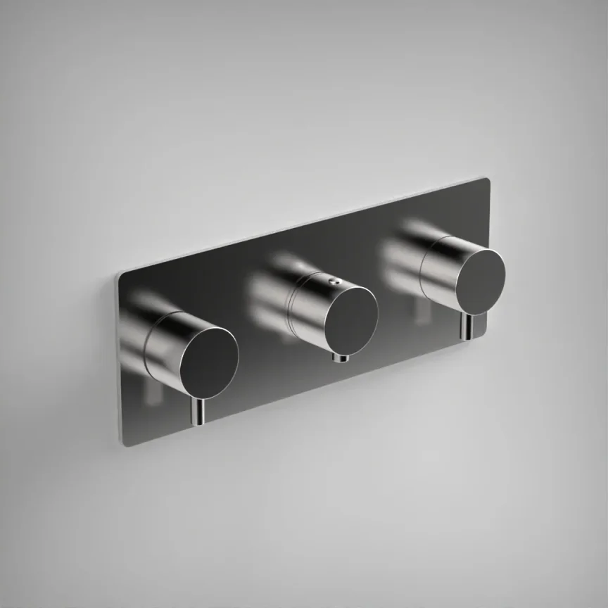 Ava Trend 4 Way 3 Handle Thermostat Valve W/backplate - Polished Stainless Steel product image - Image 1