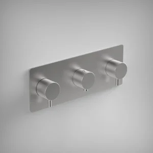 Ava Trend 2 Way 3 Handle Thermostatic Valve W/ Backplate - Brushed Stainless Steel