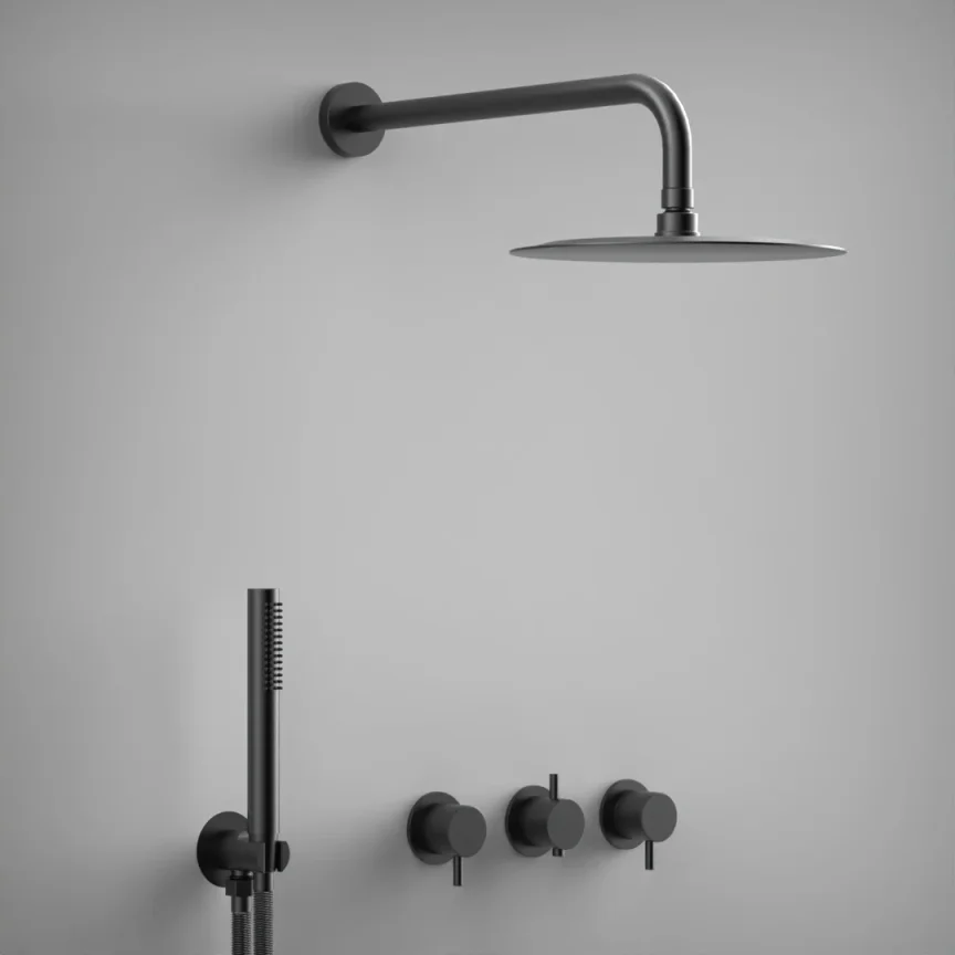 Ava Trend 2 Way 3 Handle Thermostatic Valve W/ Flanges - Brushed Black detail view - Image 6