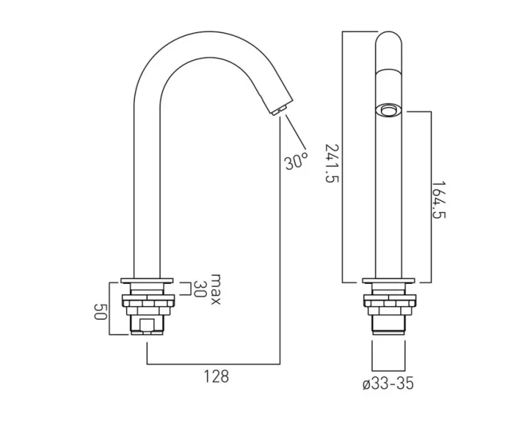 Vado I-tech Infra-red Spout Deck Mounted Mains Or Aa Battery Operated Chrome technical drawing - Image 2