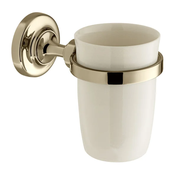 Booth & Co. Ceramic Tumbler And Holder Nickel & Crackled White
