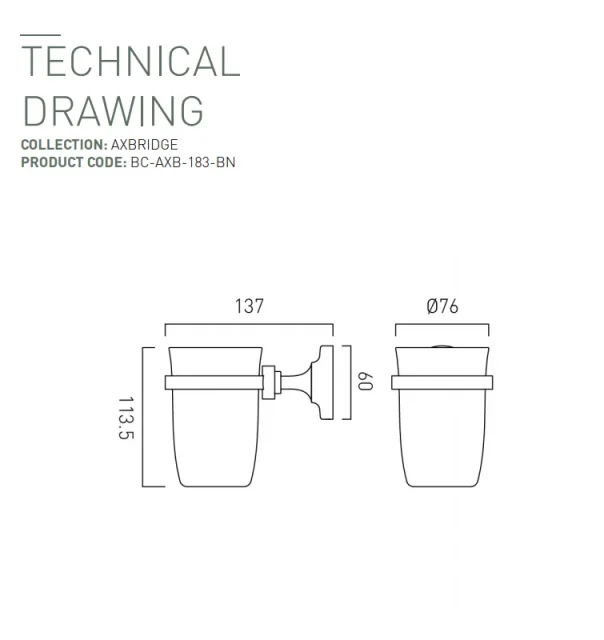 Booth & Co. Ceramic Tumbler And Holder Bright Nickel & Crackled White technical drawing - Image 2