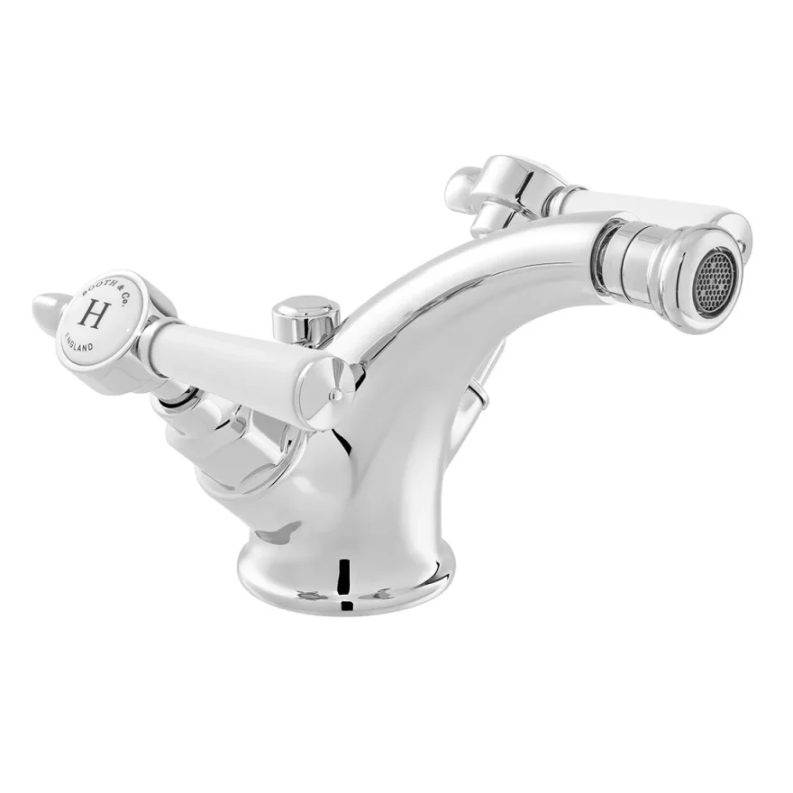 Booth & Co. Mono Bidet Mixer With Pop-up Waste Chrome & White product image - Image 1