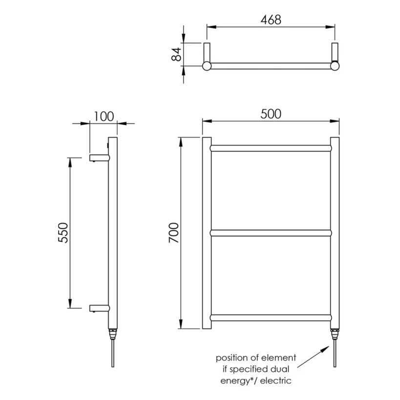 Vogue Galaxy  Towel Radiator Heating Only - Polished Stainless Steel 700X500 detail view - Image 2