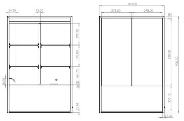 Hib Verve 60 Cabinet W60 X H90 X D15cm technical drawing - Image 2