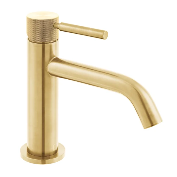 Vado Individual Origins Knurled Slimline Mono Basin Mixer With Knurled Handle Brushed Gold