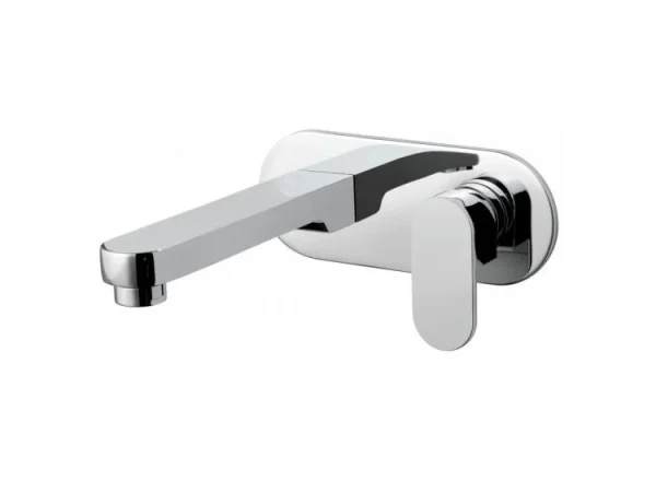Vado Life 2 Hole Basin Mixer Single Lever With 200mm Spout Wall Mounted With Oval Back Plate Chrome detail view - Image 2