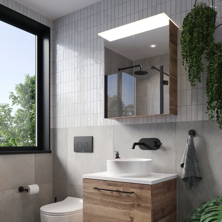 Saneux Austen 60cm 2 Door Electric Mirror Cabinet - English Oak detail view - Image 3