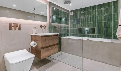 360° View - Contemporary Basement Bathroom Transformation