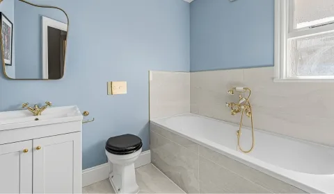 360° View - The Powder Blue & Gold Guest Bathroom