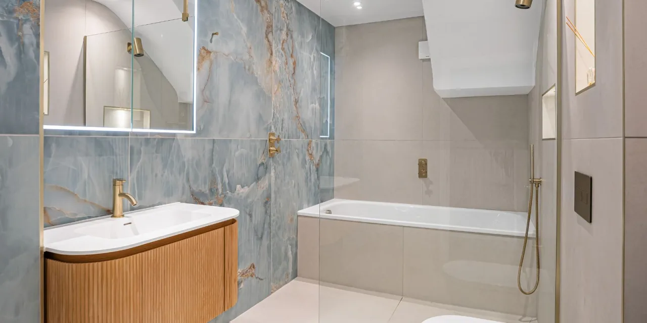 After - The Ocean Onyx & Fluted Oak Bathroom