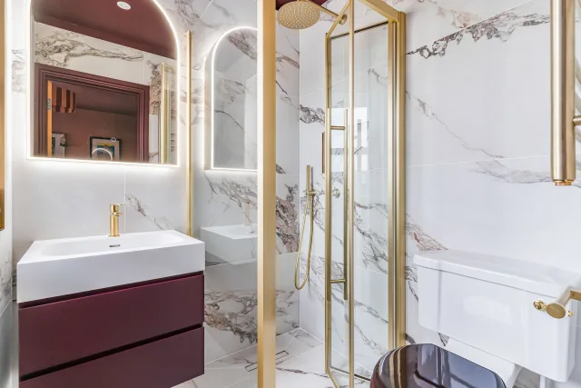 Bold in Burgundy Shower Room in Tooting